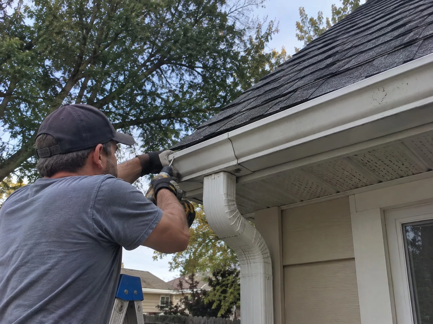 Roofers replacing roofing and spouting on an Auckland house